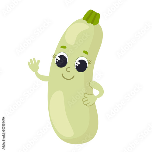 Cheerful zucchini or zucchini is happy and smiling. Cartoon style character design for icons or baby products.