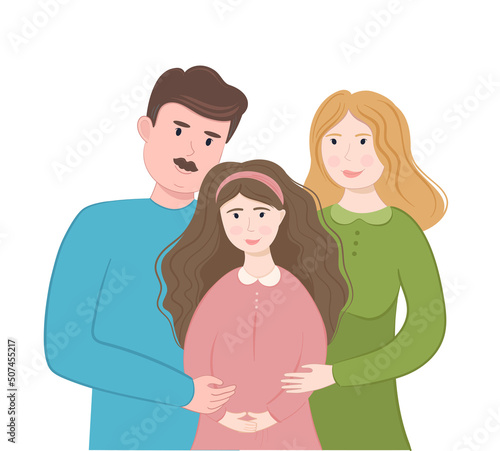 Vector illistration Family together. Family day. Mother, father and daughter hug each other