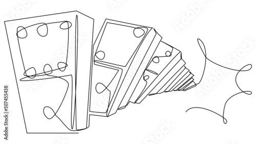 Scattered dominoes in one line on a white background. A simple illustration of falling knuckles. Lost board game concept. Domino principle in vector format. Stock vector image.