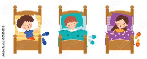 Cartoon Illustration Of Kids Sleeping