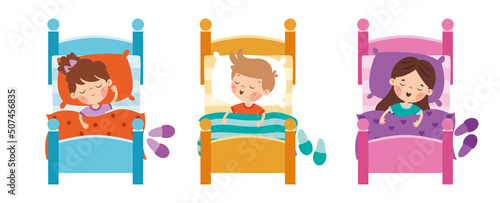 Cartoon Illustration Of Kids Sleeping