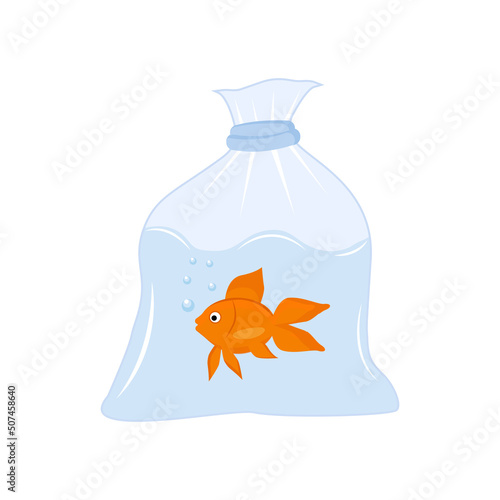 Obraz na płótnie Cartoon fish in plastic bag vector isolated illustration w salonie