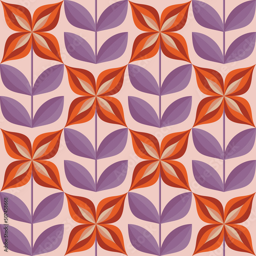 Flowers background in vintage colors. Floral abstract geometric seamless pattern. Vector illustration. 
