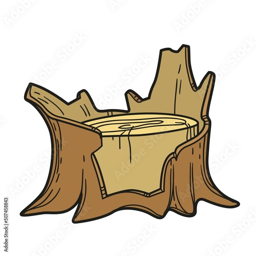 Stump with fragments of bark color variation for coloring page isolated on white background