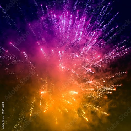 Canvas Print Colorful closeup fireworks light up the sky