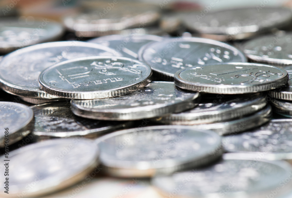 Money. Many russian roubles coins Money. Many russian roubles coins