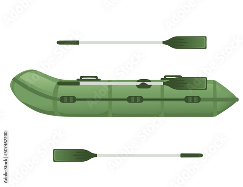 Blue color Inflatable boat with paddle vector illustration on white background