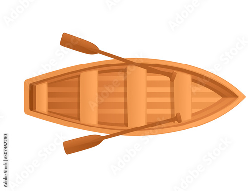 Classic wooden boat with paddle vector illustration on white background