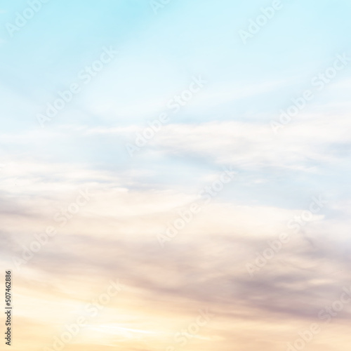 Fototapeta Naklejka Na Ścianę i Meble -  sunset background. sky with soft and blur pastel colored clouds. gradient cloud on the beach resort. nature. sunrise.  peaceful morning. Instagram toned style