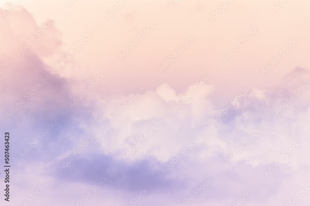 Twilight sky with effect of light pastel pink colors. Colorful sunset of soft clouds.