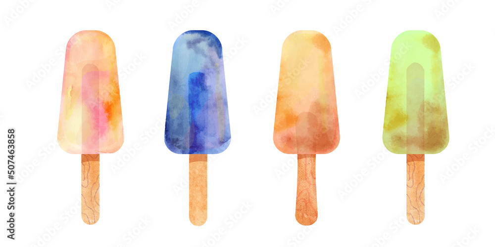 Set of fruit ice cream with different flavors. Vector flat cartoon illustration Set of fruit ice cream with different flavors. Vector flat cartoon illustration