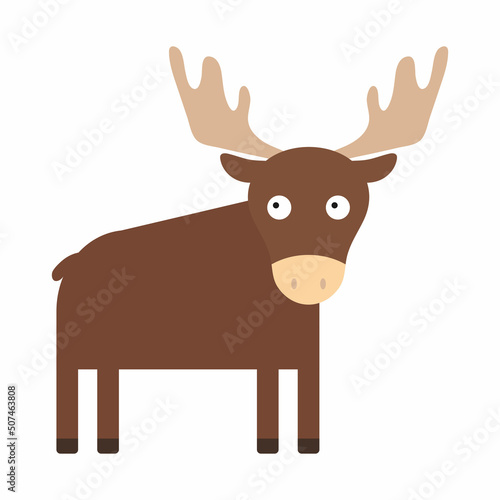 Cute little moose isolated. Cartoon animal character for kids cards, baby shower, invitation, poster, t-shirt, house decor. Vector stock illustration.