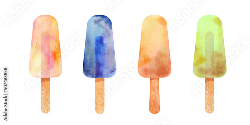 Set of fruit ice cream with different flavors. Vector flat cartoon illustration