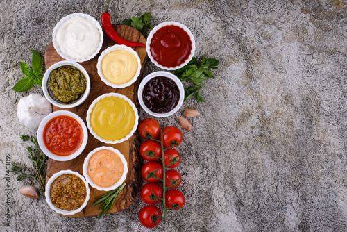 Set of different sauces. Ketchup  mustard and mayonnaise