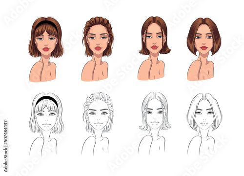 Set of different styles of bob hair cut