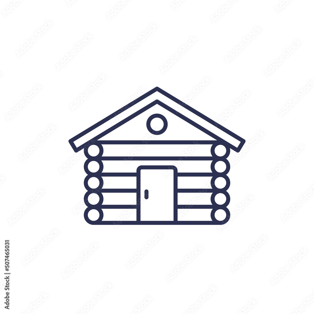 Fototapeta premium log cabin icon, wooden hut line vector