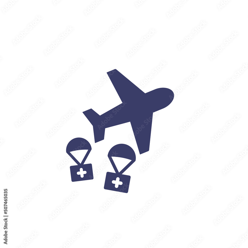 humanitarian aid icon with an airplane on white humanitarian aid icon with an airplane on white