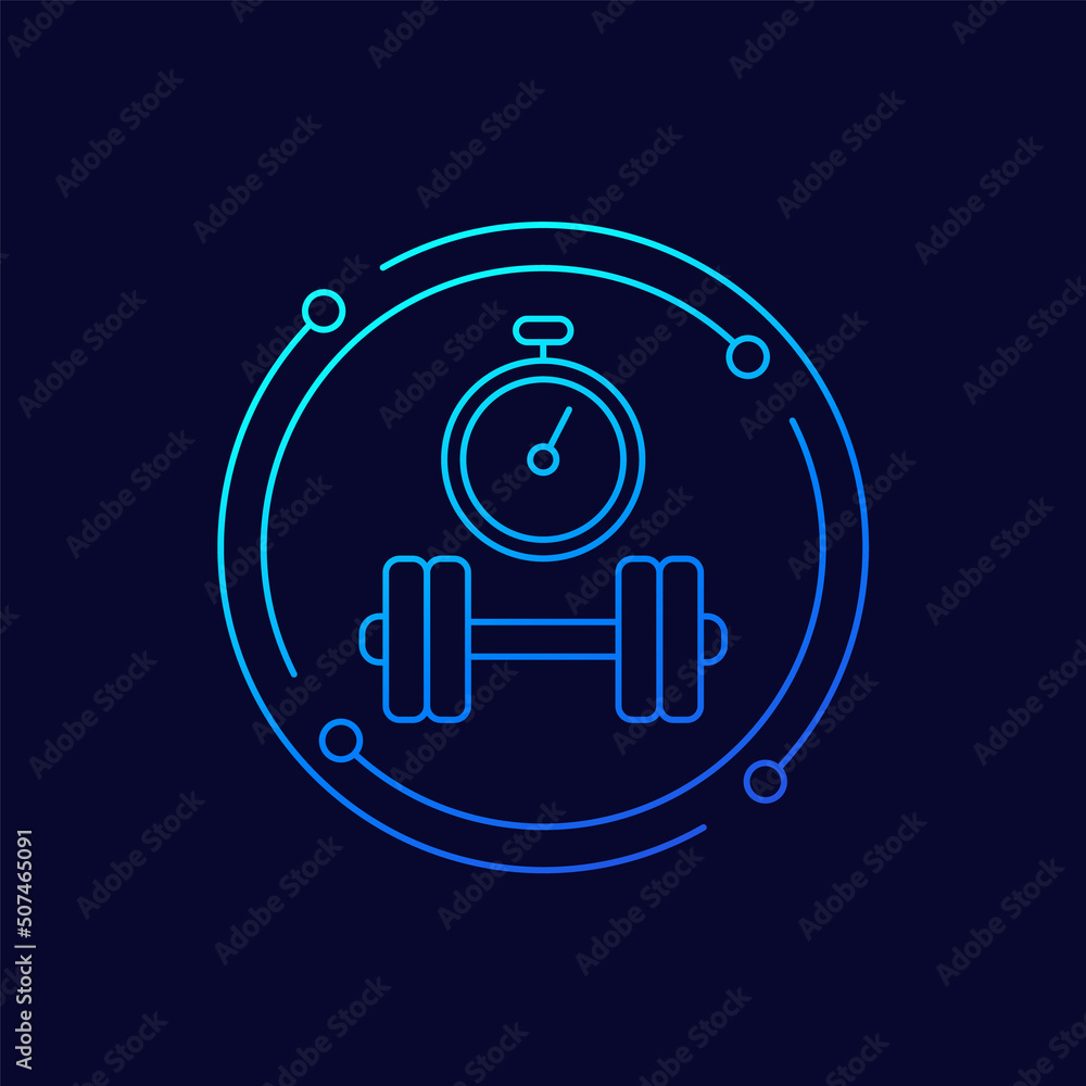 workout time icon with a stopwatch, linear design workout time icon with a stopwatch, linear design