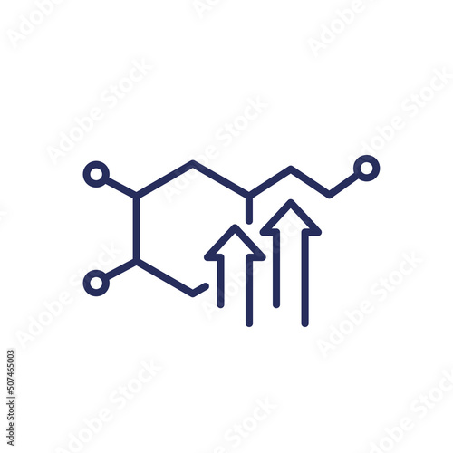 high dopamine level line icon with a molecule
