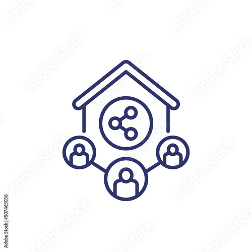 House share line icon with tenants
