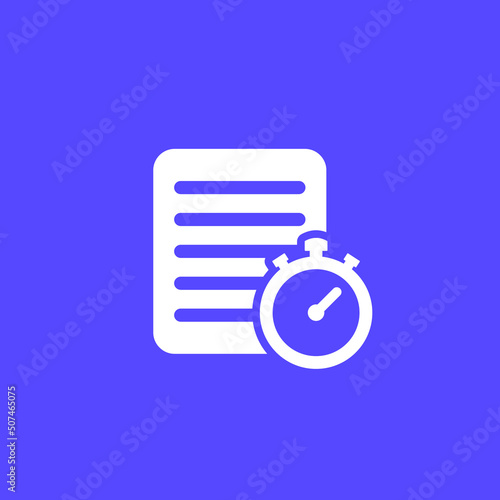 timesheet icon, document and stopwatch vector photo