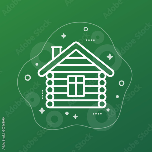 cabin icon, wooden hut line vector