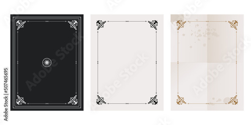 Vintage, old, esoteric ornamental covers, papers and frames isolated on white background