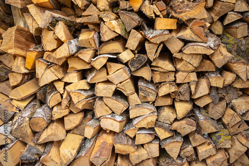 Wood texture: neatly laid out big woodpile © Elena