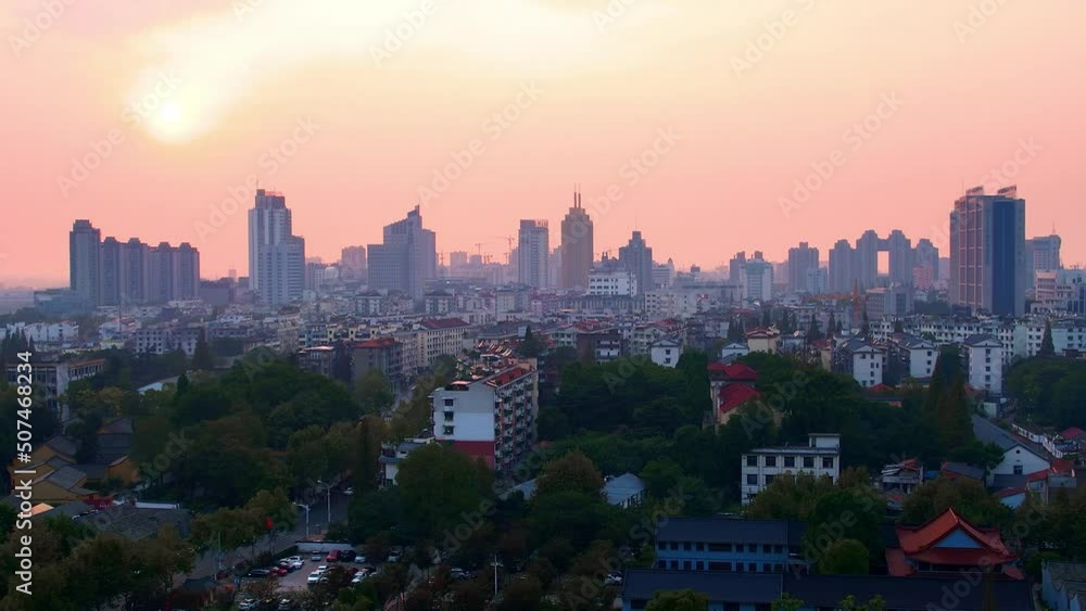 aerial view of wanfo old tower in midtown of jinhua at sunset
aerial view of wanfo old tower in midtown of jinhua at sunset