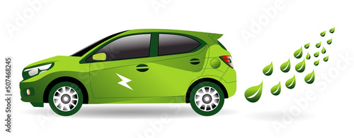 Electric car with plug icon symbol, Green hybrid vehicles charging point logotype. Eco car concept with electric charge.
