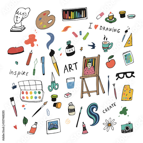 Arts drawing studio vector illustrations set