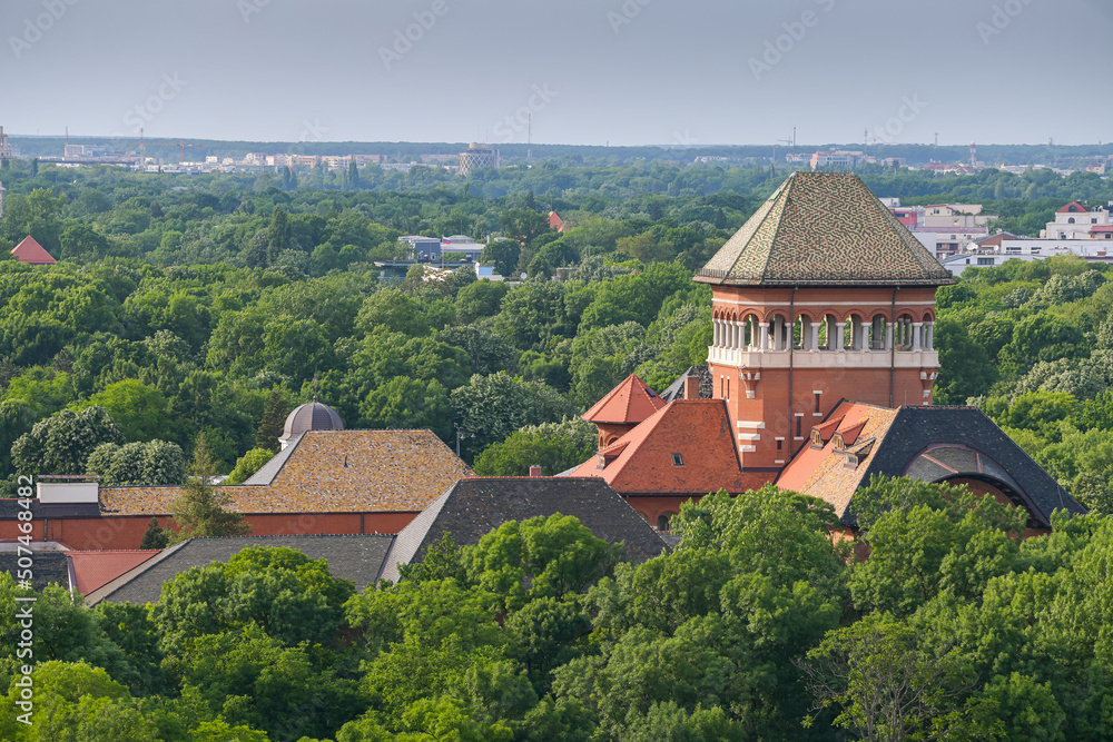 National Museum of the Romanian Peasant (Muzeul Taranului Roman) from Bucharest view from above during a beautiful summer day. Landmarks of Bucharest.