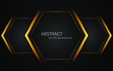 Abstract black and gold hexagon shape with golden lines and free space for design. modern technology innovation concept background
