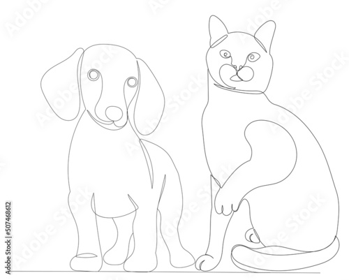 cat dog drawing in one continuous line  sketch  isolated  vector