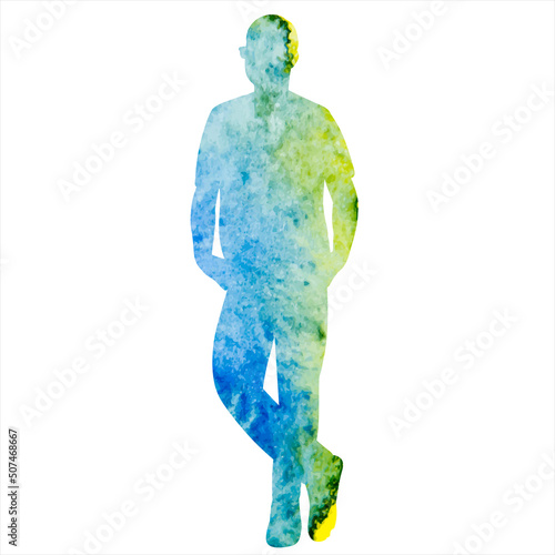 man blue watercolor silhouette on white background, isolated