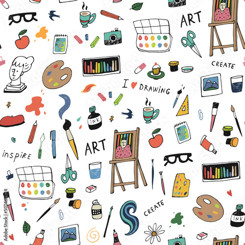 Arts drawing studio vector seamless pattern