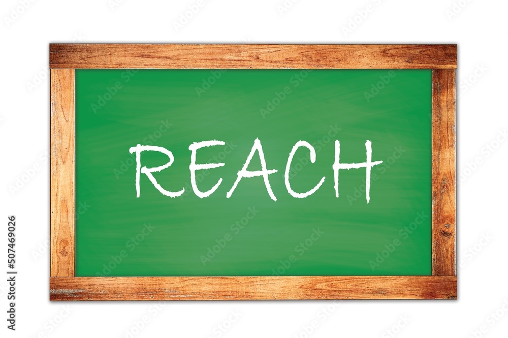 REACH text written on green school board. REACH text written on green school board.