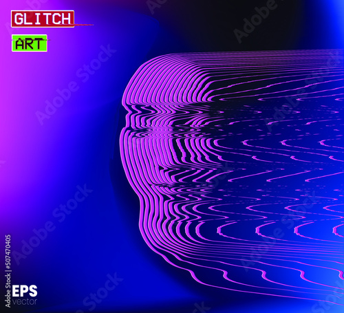 Glitch Art. Vector vaporwave pink and blue style illustration from 3d rendering of female face in oscillator line halftone style and isolated on background.