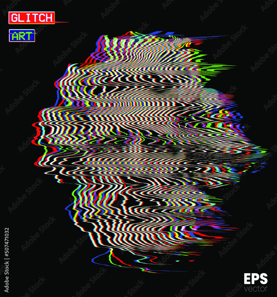 Vector glitch art in RGB offset colored oscillator line halftone ...