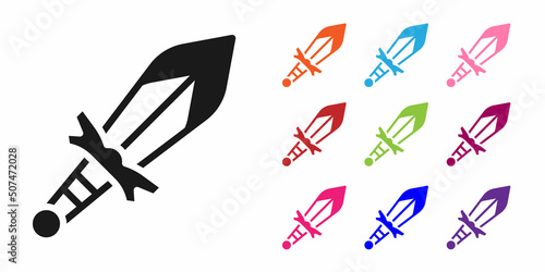 Black Medieval sword icon isolated on white background. Medieval weapon. Set icons colorful. Vector
