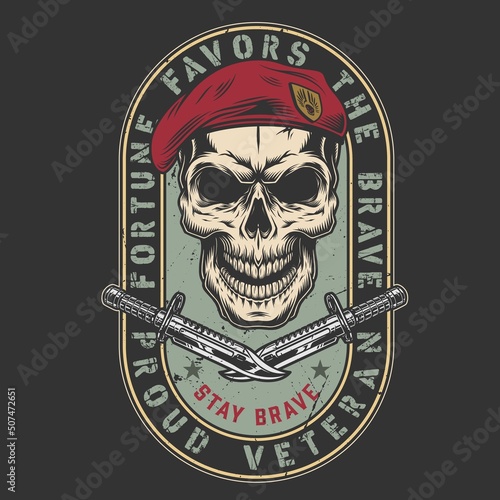 Veteran skull vintage flyer colorful
