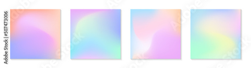 Vector set of mesh gradient backgrounds in soft pastel colors.Copy space for text.Abstract fluid illustrations in y2k aesthetic.Modern templates for banners,branding design,social media,covers. photo