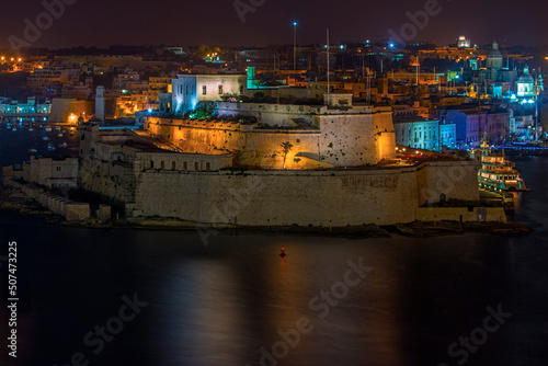 View of the Fort St. Angelo during the NIGHT, Valletta, Malta