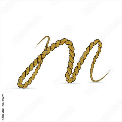 M Letter Logo concept Illustration of hand-drawn capital letters alphabet in rope style on white background