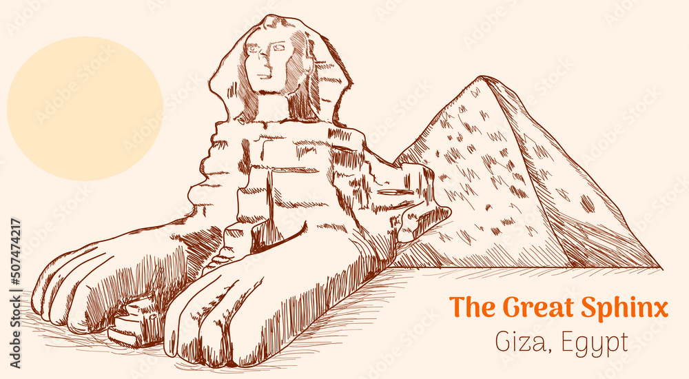 the great sphinx giza egypt hand drawing vector illustration Stock ...