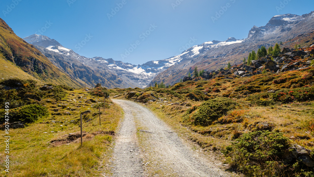 Hiking trails in the Fex Valley (Switzerland) offer gorgeous views when walking from the entrance outside Sils Maria towards Fex Glacier at the end. It's located at an height of 1,800 to 2,000 metres Hiking trails in the Fex Valley (Switzerland) offer gorgeous views when walking from the entrance outside Sils Maria towards Fex Glacier at the end. It's located at an height of 1,800 to 2,000 metres