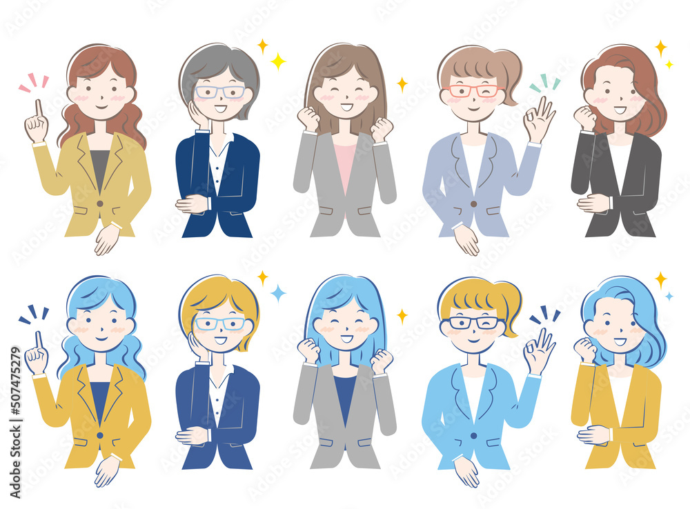 笑顔のスーツ姿の女性たち　喜ぶ　嬉しい 2c 4c