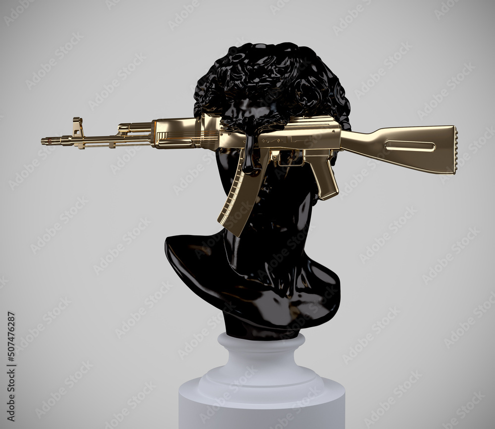 Digital illustration from 3d rendering of black shiny male classical ...