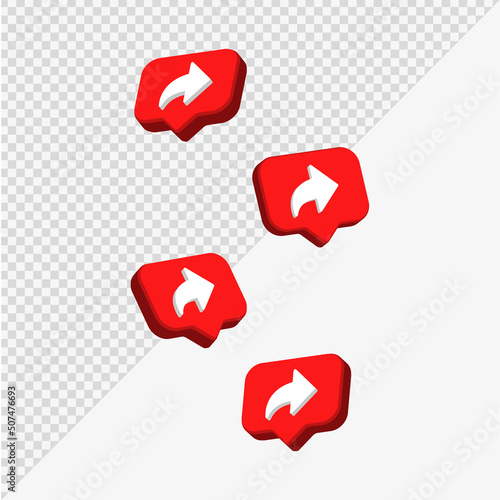 3d arrow share icon in modern glossy speech bubble for social media notifications icons - book mark favorite bubbles social network reactions