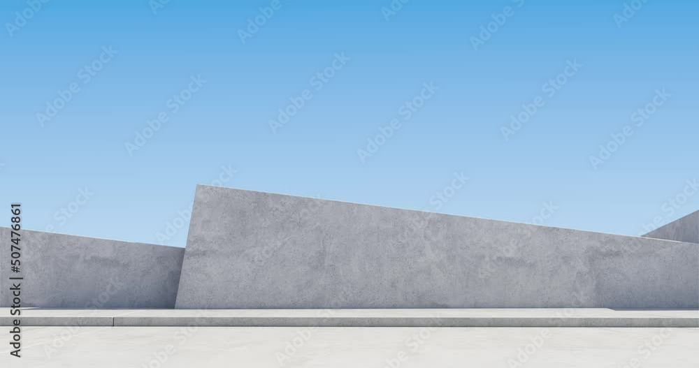 Seamless loop movement along of abstract geometric architecture elements. Modern architecture design.